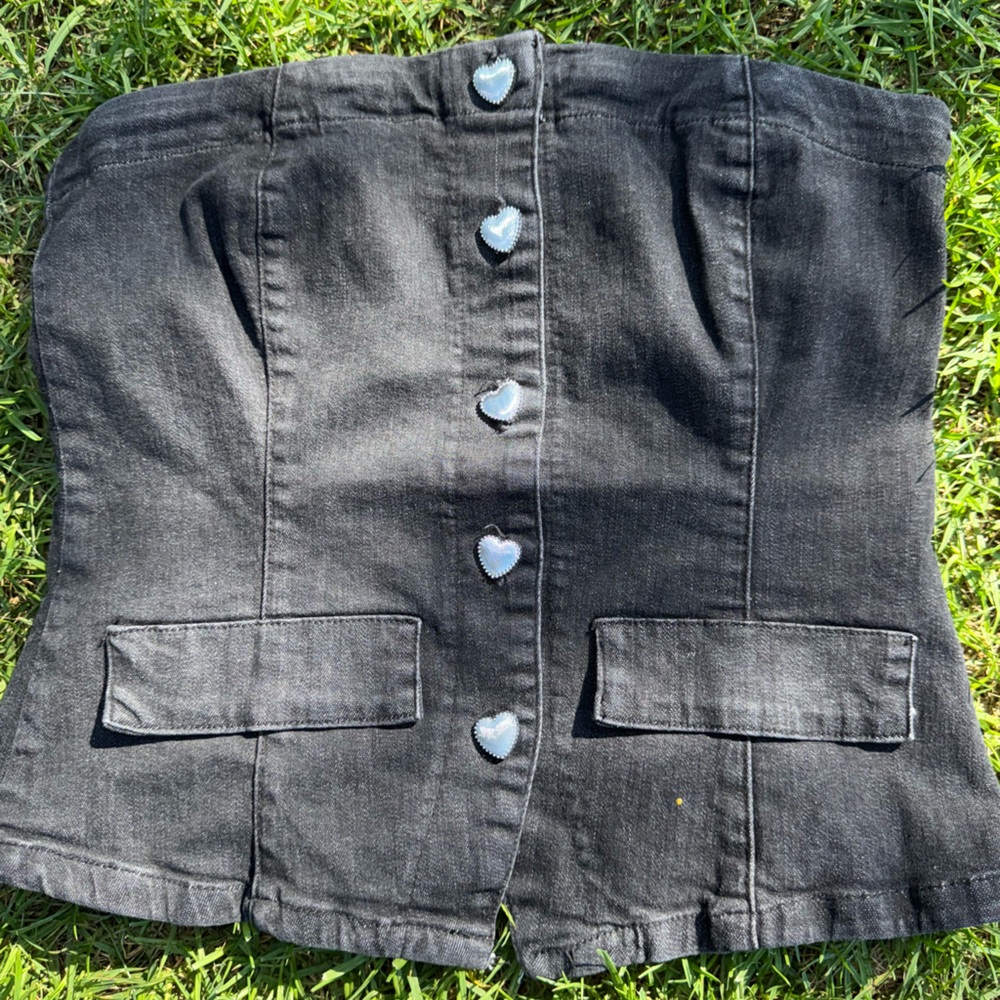 Black Denim Strapless Top